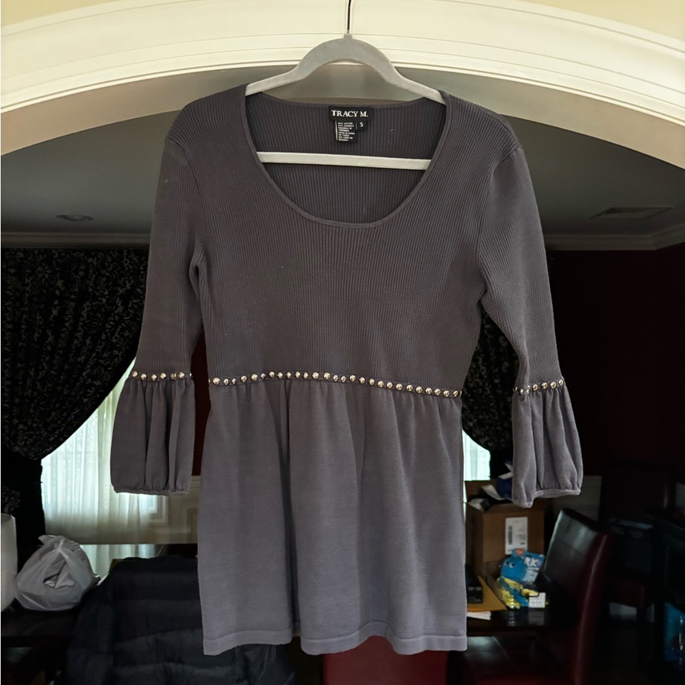 Tracy M Charcoal Tunic with Studded Sleeves